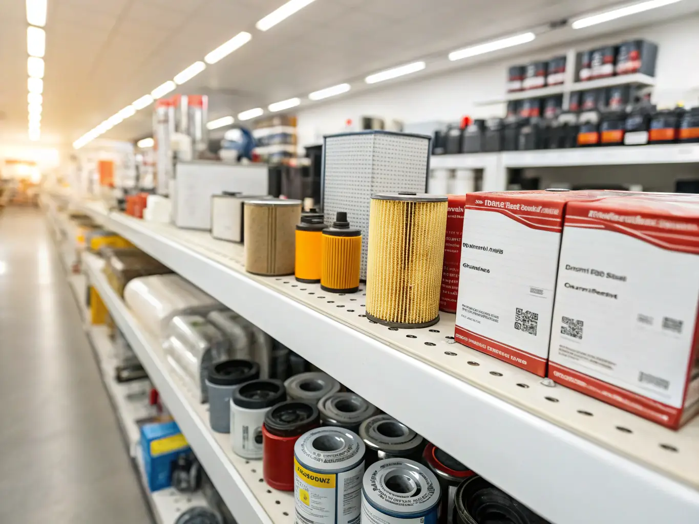 A well-organized warehouse shelf displaying various automotive parts, with a focus on brake pads and rotors, symbolizing Exwest's automotive parts distribution services.