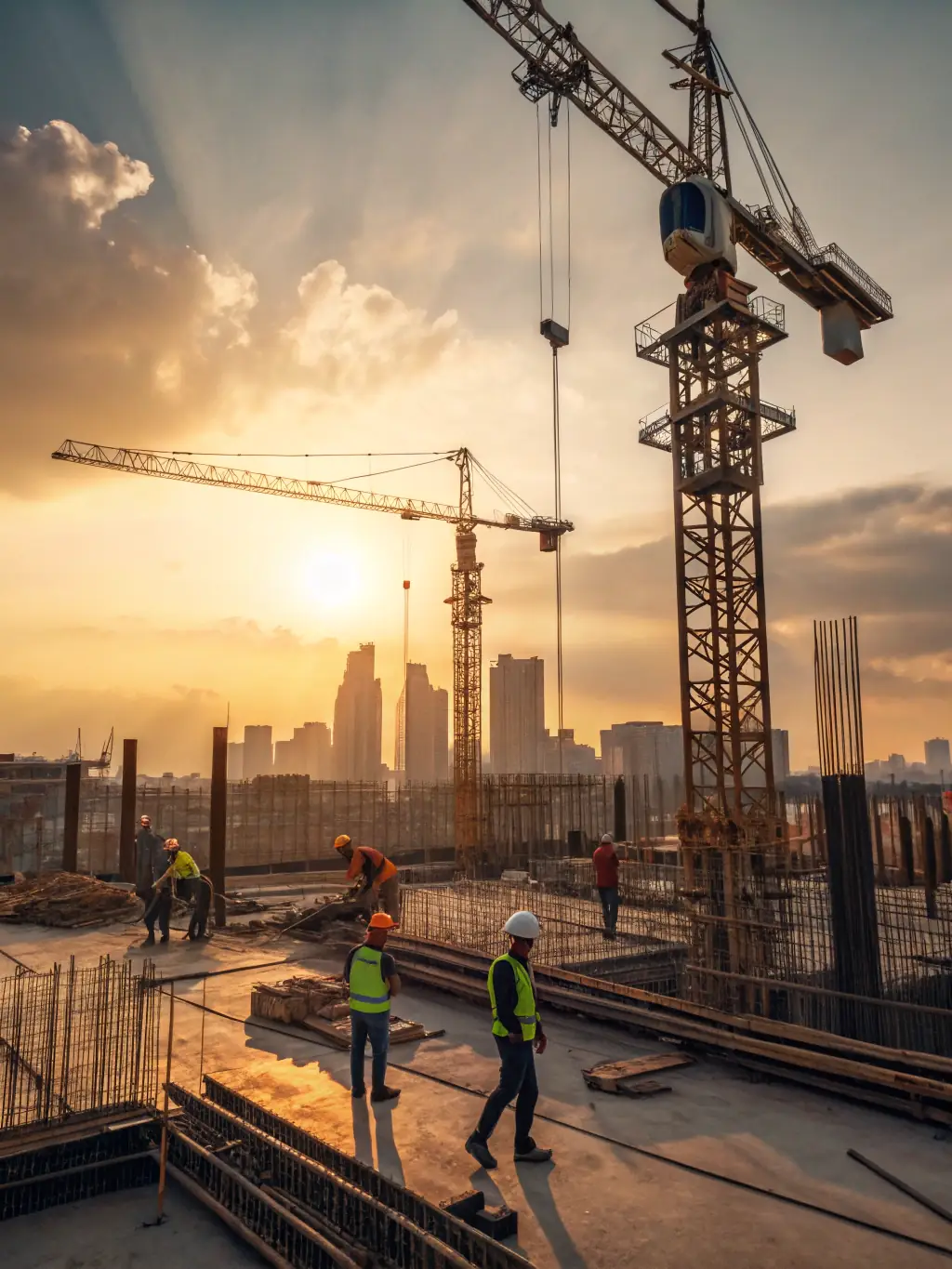 A visually striking image of a skyscraper under construction in Shanghai, with the company's logo subtly integrated into the scaffolding, symbolizing growth and innovation.