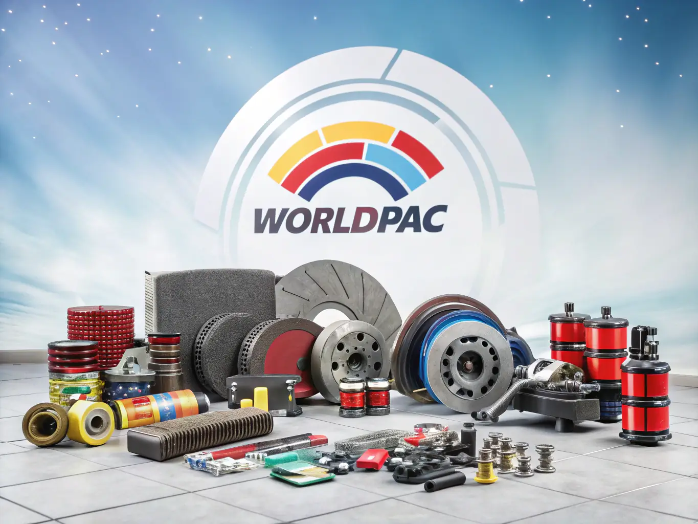 A visually appealing graphic showcasing various automotive parts with Exwest's branding overlaid, highlighting their industry-specific focus.