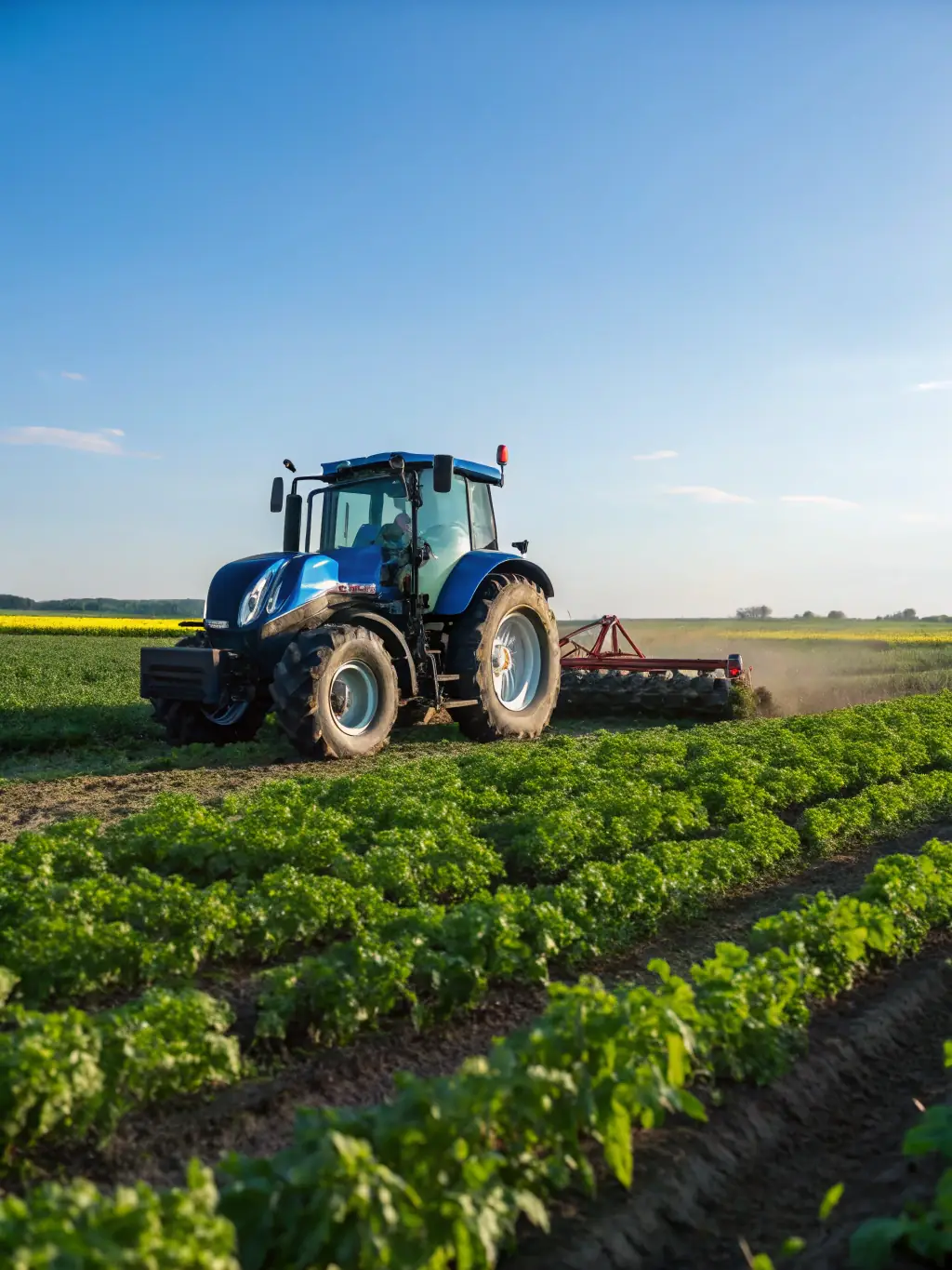 A photograph of modern farming equipment in a field, showcasing the technology and precision involved in modern agriculture, to represent Exwest's expertise in the farming equipment sector.