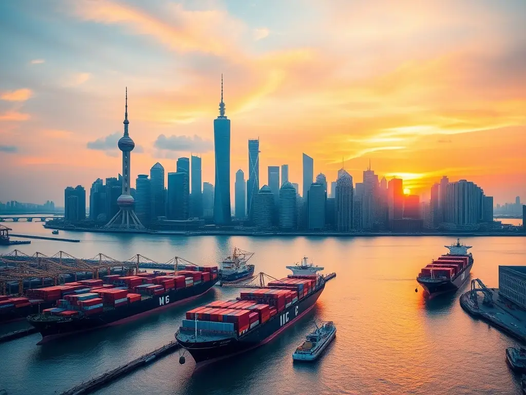 A panoramic view of Shanghai's skyline, highlighting the modern infrastructure and economic dynamism of China, reflecting Exwest's capabilities in representing businesses in the Chinese market.