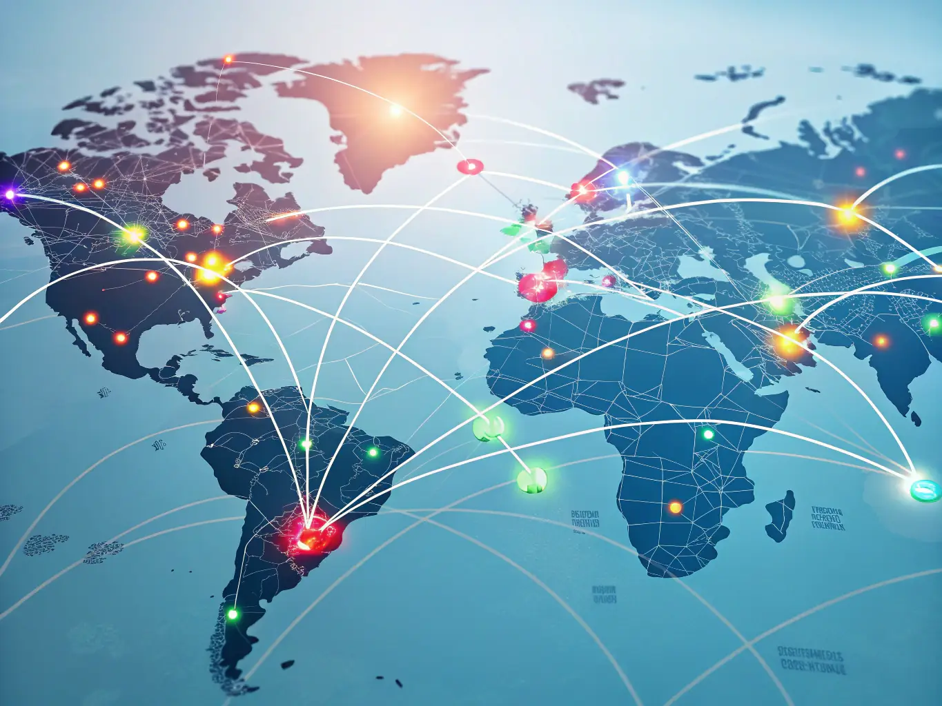 A detailed illustration of a global supply chain network, highlighting the optimization of logistics and distribution.